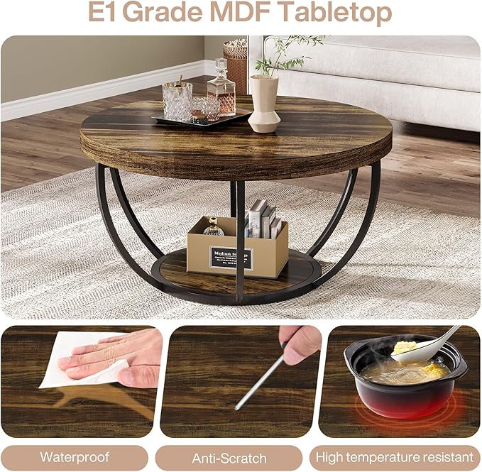Tribesigns Round Coffee Table, 31.7" Wooden 2-Tier Circle Coffee Table - Image 4