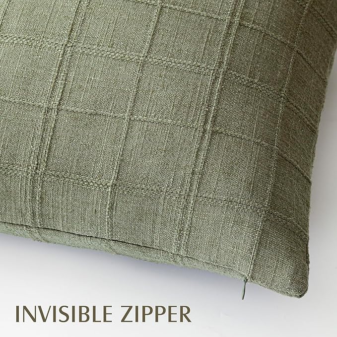 Foindtower Set of 2 Decorative Linen Check Throw Pillow Covers Neutral Long - Image 3