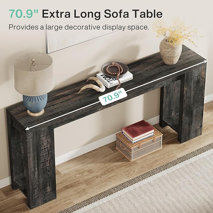 Tribesigns 70.9-Inch Extra Long Console Table, Farmhouse Wood Sofa Table Behind - Image 6