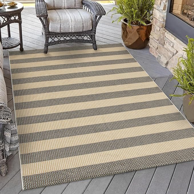 OJIA Washable Outdoor Rug 4'x6', Cotton Woven Outdoor Patio Rug Tan Front Porch by OJIA