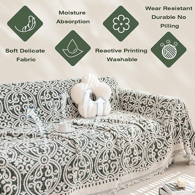 STACYPIK Green Jacquard Sofa Cover - Image 6