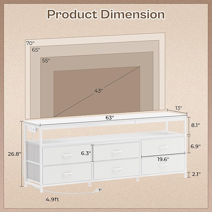 Huuger 63 Inch TV Stand for 55, 70 Inch TV, Long Dresser TV Stand for Bedroom - Image 2