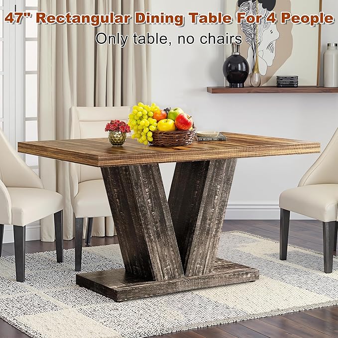 47 Inch Dining Table for 4, Farmhouse Dinner Table Wooden Kitchen Tables - Image 5