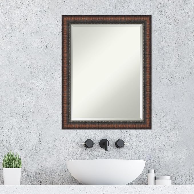 Amanti Art Brown Wall Mirror 28x22 Caleb Brown Rectangle Bathroom Mirror - Image 5