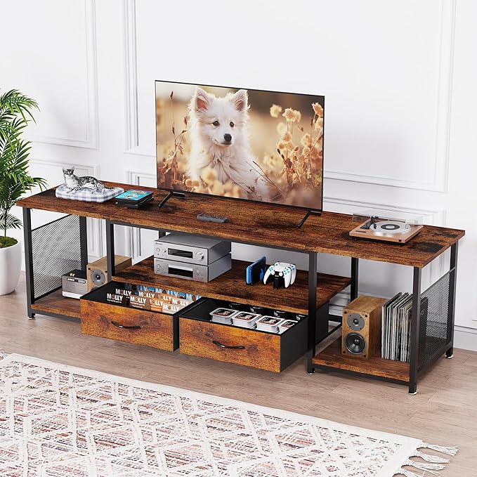 TV Stand with Drawers and Open Storage Shelves by eiskah