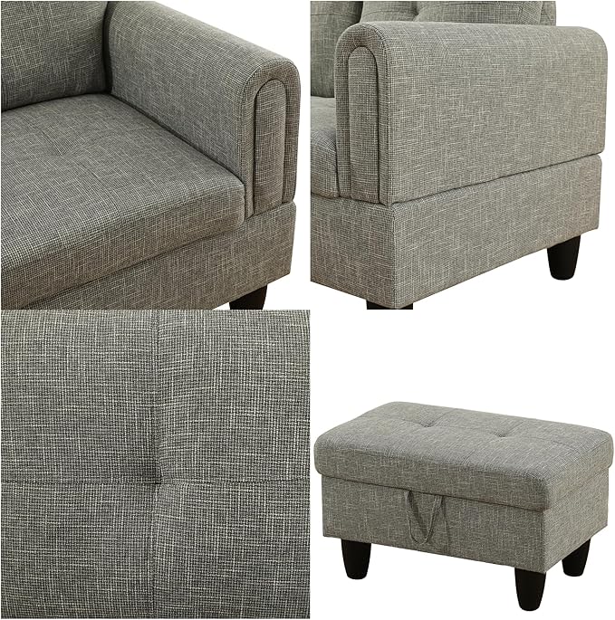 L Shaped Sectional Sofa with Ottoman, Modern Couches - Image 3