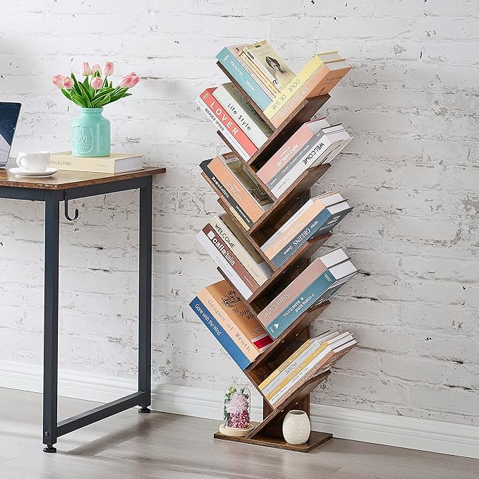 Hoctieon 10 Tier Tree Bookshelf, 10 Shelf Bookcase, Free Standing Tree Bookcase - Image 6