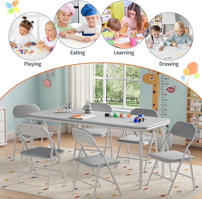 IDEALHOUSE 7 Piece Folding Kids Table and Chairs Set, Children Activity Table - Image 7