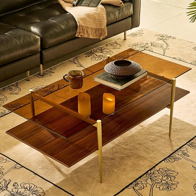 AGV LIGHTING Tadio Large Glass Coffee Table, Mid-Century Modern Coffee Table by AGVLightning