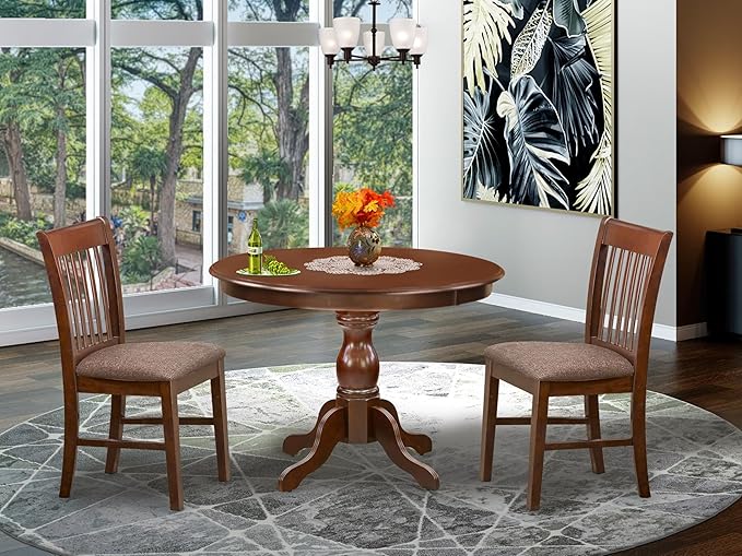 East West Furniture HBNF3-MAH-C 3 Piece Dining Room Table Set Contains a Round - Image 2