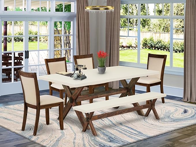 East West Furniture X727MZN32-6 6 Piece Kitchen Table Set Contains a Rectangle - Image 2