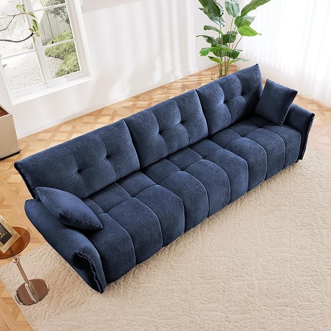 Modern Chenille Fabric 3-Seat Sofa w/ 2 Pillows, Premium Upholstery Living Room - Image 3