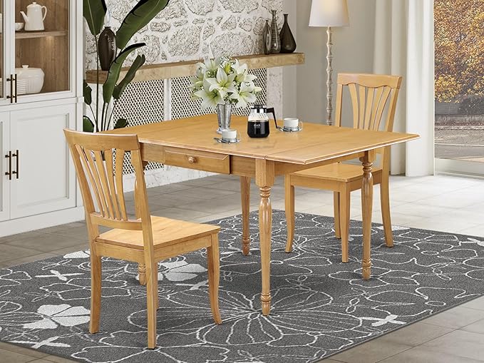 East West Furniture MZAV3-OAK-W 3 Piece Dining Room Table Set Contains a - Image 2