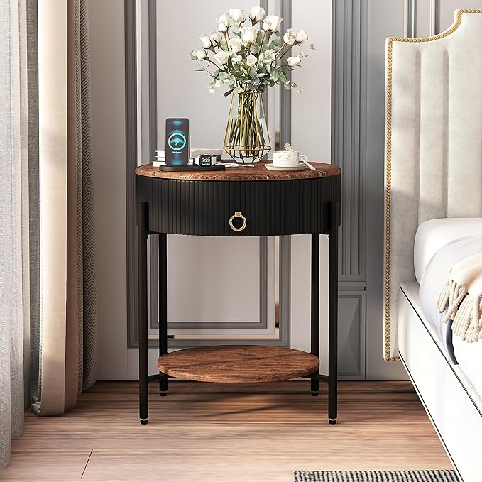 OIOG Modern Side Table with Drawer, Industrial 2 Tier End Table with Shelf - Image 8