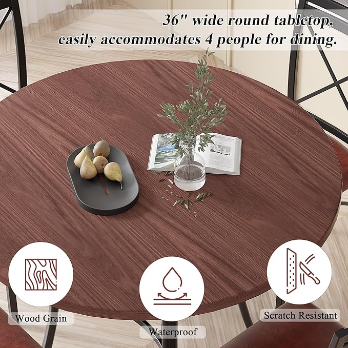 VECELO 36" Round Dining Table for 4, Wood Grain Dinette - Image 4