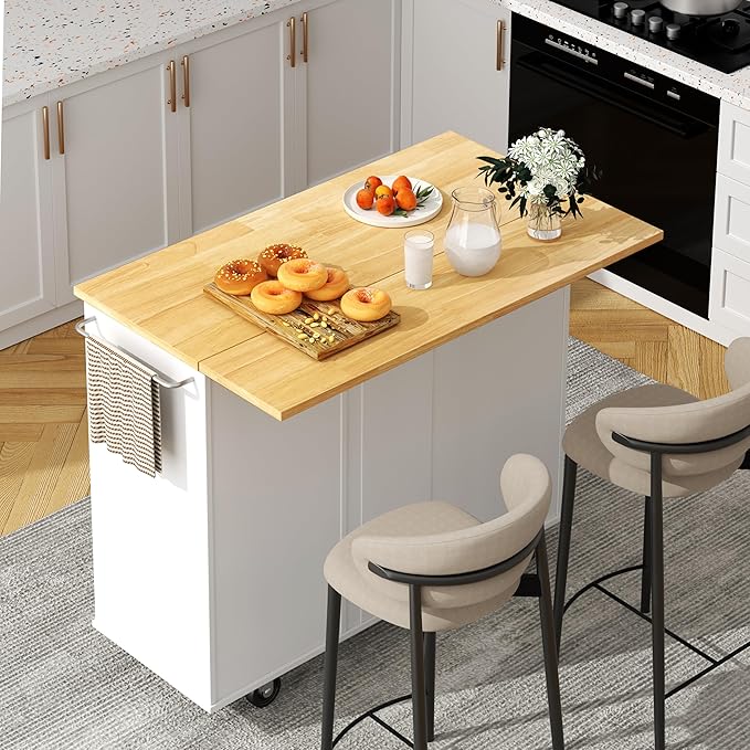 Shintenchi Kitchen Island with Folding Drop Leaf, Rolling Island Table with by Shintenchi