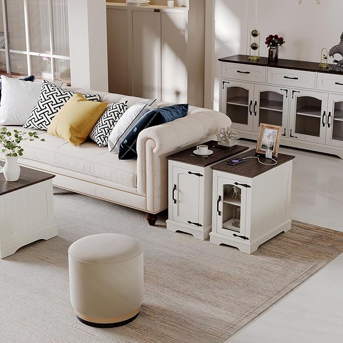 Narrow Side Table with Charging Station, 13.8" W End Table with Storage - Image 8