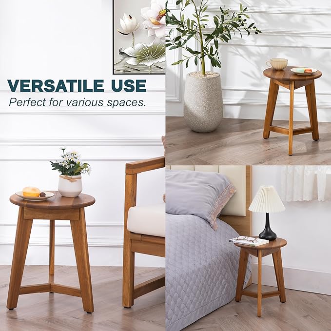 Round Side Table – Solid Acacia Wood End Table - Image 8