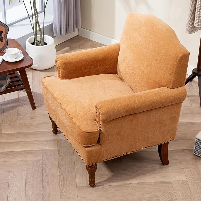 Ball & Cast Accent Chair with Nailhead Trim Armchair, Comfy Chenille Club Sofa - Image 4