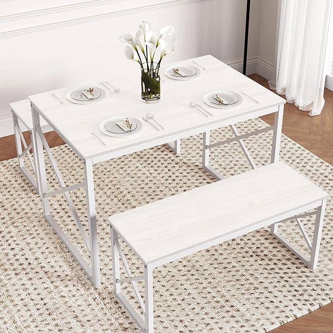 VECELO Dining Table with 2 Benches - Image 2