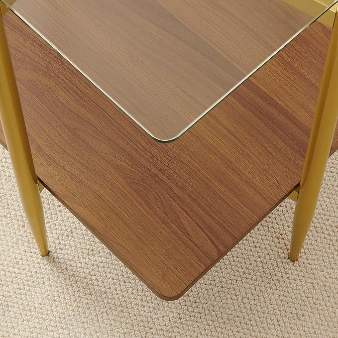 Square Glass End Table, Mid-Century Modern Sofa Table, L20*W20*H23 inch - Image 4