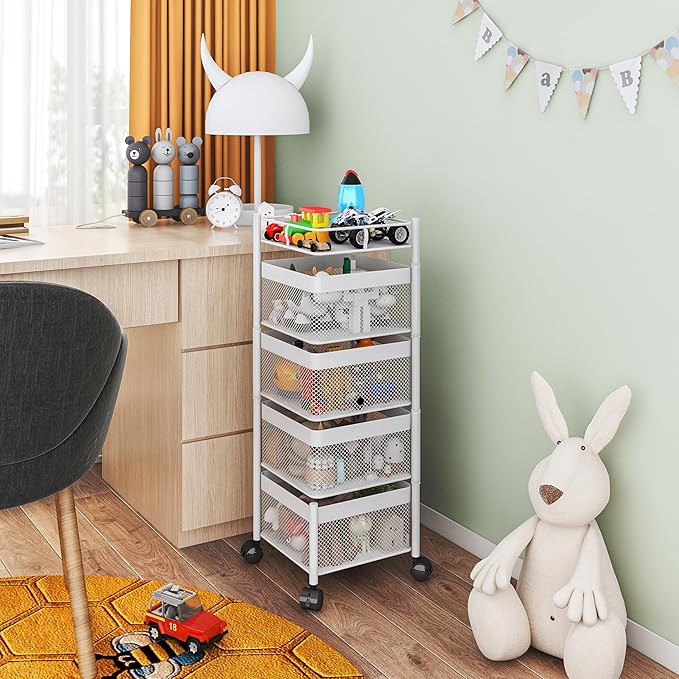 Rotating Kitchen Storage Rack, Fruit and Vegetable Basket Cart, Bathroom Shelf - Image 7