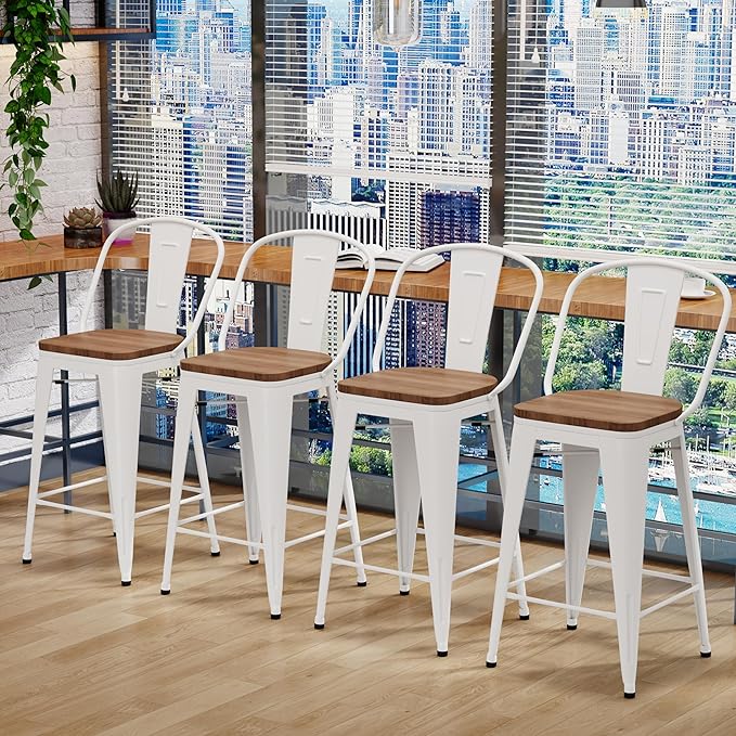 Changjie Furniture 30 Inches Metal Barstools Set of 4 Counter Height Bar Stools - Image 5