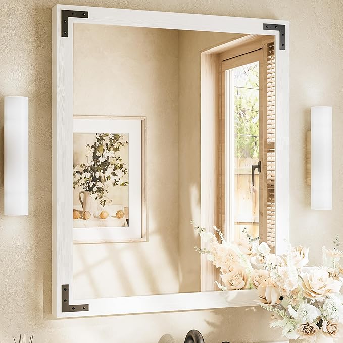 TETOTE 30 x 36 White Wooden Mirror by TETOTE
