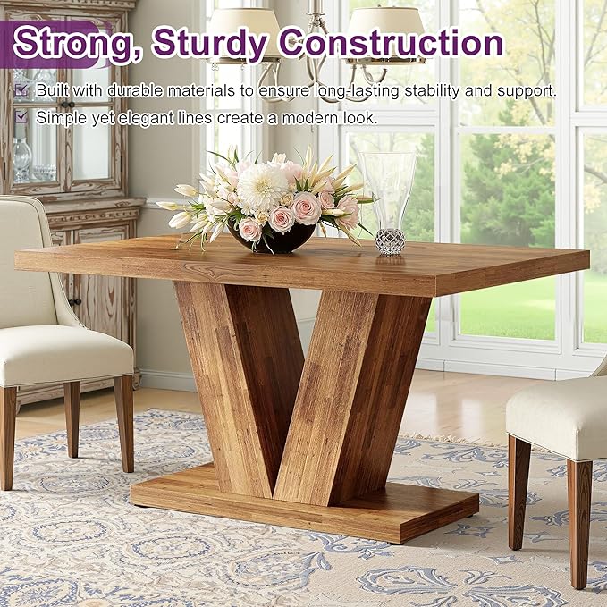 47" Dining Table, Wooden Kitchen Dinner Table Heavy Duty, Farmhouse Table - Image 4
