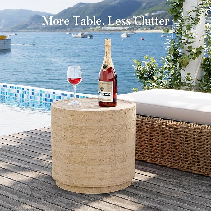 COSIEST 14.4" Outdoor Side Table, Round Concrete End Table - Image 7
