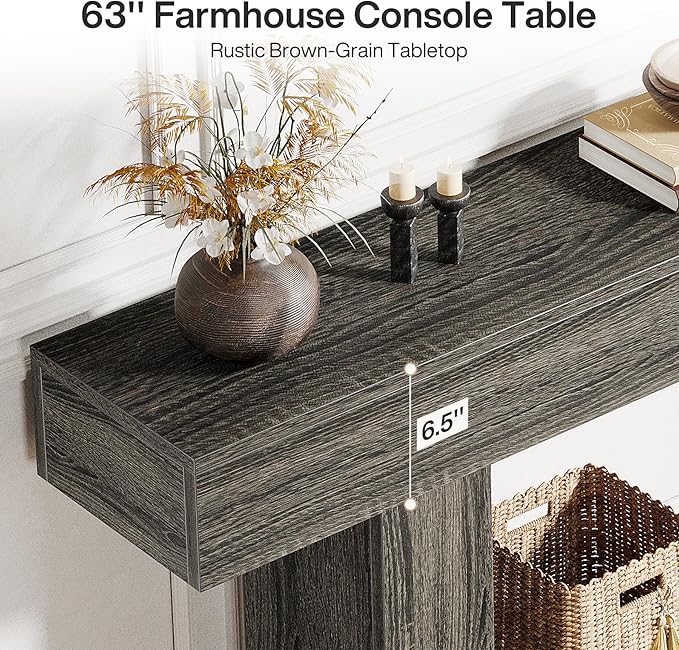 Tribesigns 63" Console Table, Farmhouse 2-Tier Entryway Table - Image 7