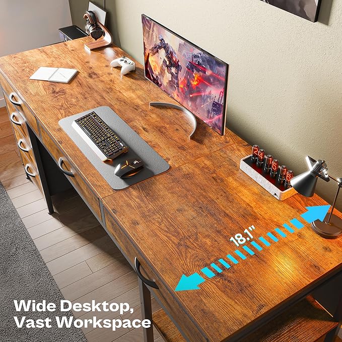 Huuger Computer Desk with 6 Drawers, 63 Inch Office Desk with Shelves, - Image 4