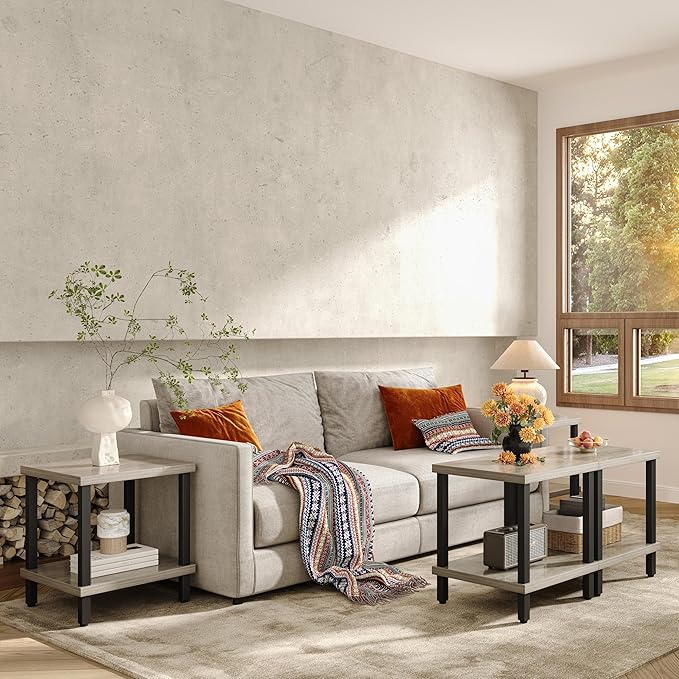 Large End Table Farmhouse Side Table Industrial Style Sofa Table Metal X Accent - Image 8