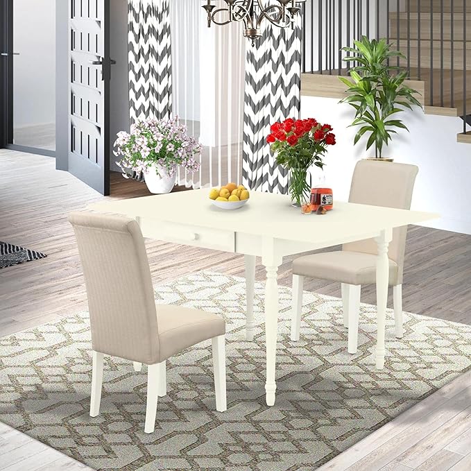 East West Furniture MZBA3-LWH-01 3 Piece Dining Room Table Set Contains a - Image 2