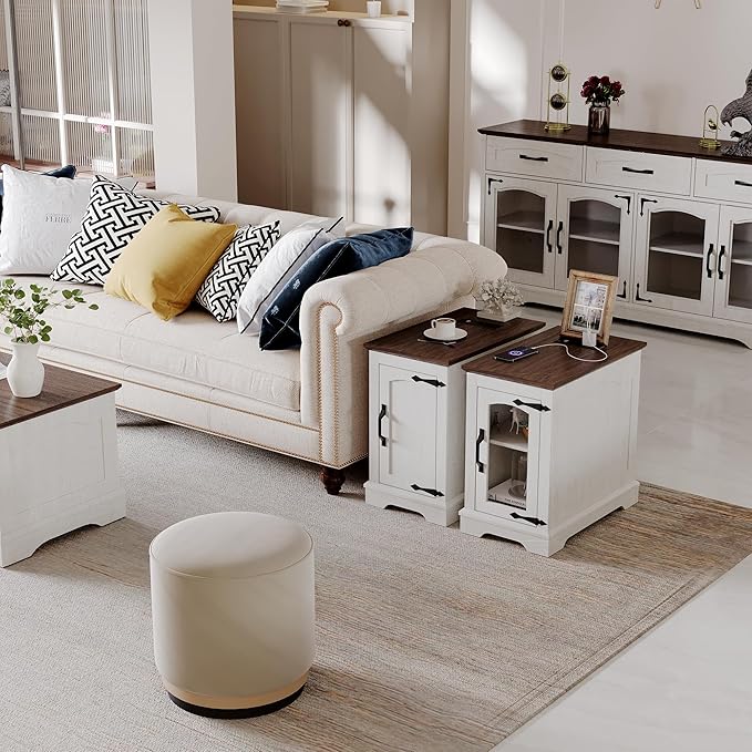 Narrow Side Table with Charging Station, 13.8" W End Table with Storage - Image 9