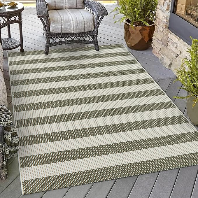 OJIA Striped Outdoor Area Rug 4'x6' Washable Patio Rugs Cotton Woven Living by OJIA