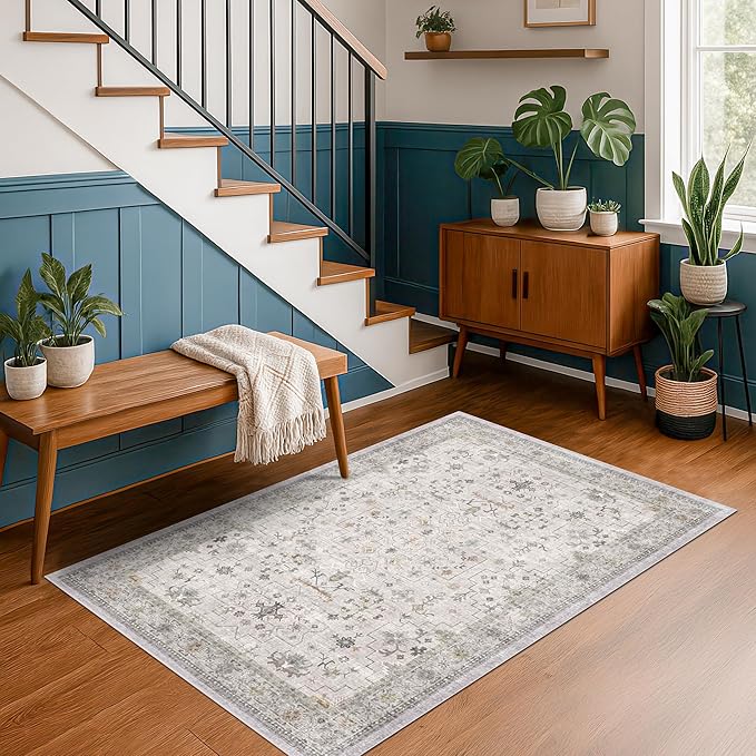Light Gray Washable Rugs for Living Room - Image 3