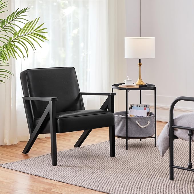 Yaheetech Accent Chair, PU Leather Reading Chair, Mid Century Modern Arm Chair - Image 4