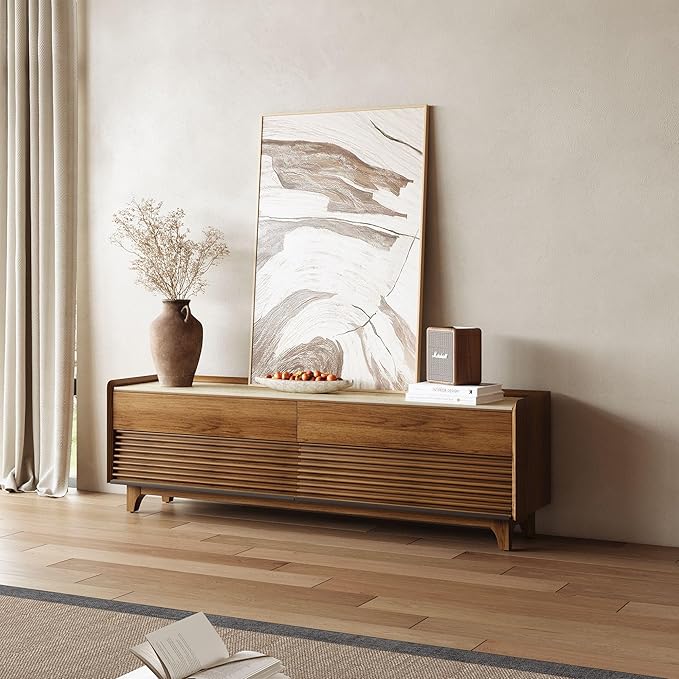 POVISON Fully-Assembled Mid Century Glossy Sintered Stone Tabletop TV Stand - Image 6
