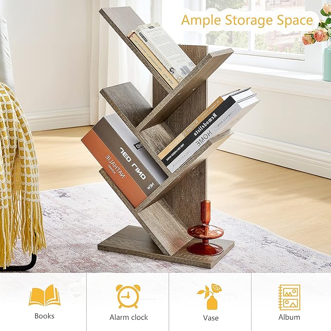 Hoctieon 4 Tier Tree Bookshelf, 4 Shelf Bookcase, Modern Book Storage, Free - Image 7