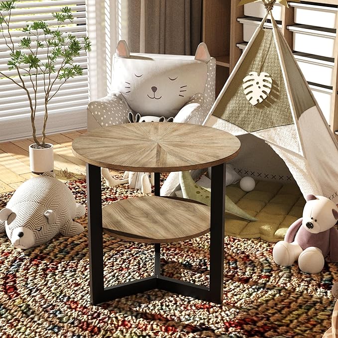 LEEMTORIG Round Side Table, Large 2-Tier End Table Nightstand - Image 4