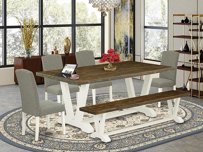 East West Furniture V077EN206-6 6 Piece Dinette Set Contains a Rectangle Dining - Image 2
