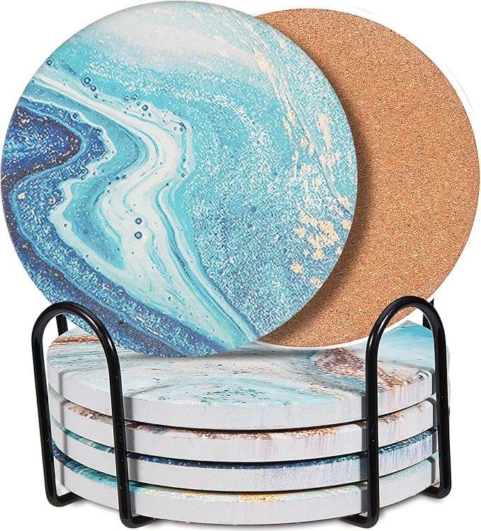 6-Pcs 4'' Ceramic Marble Style Trivet by Furwarmy