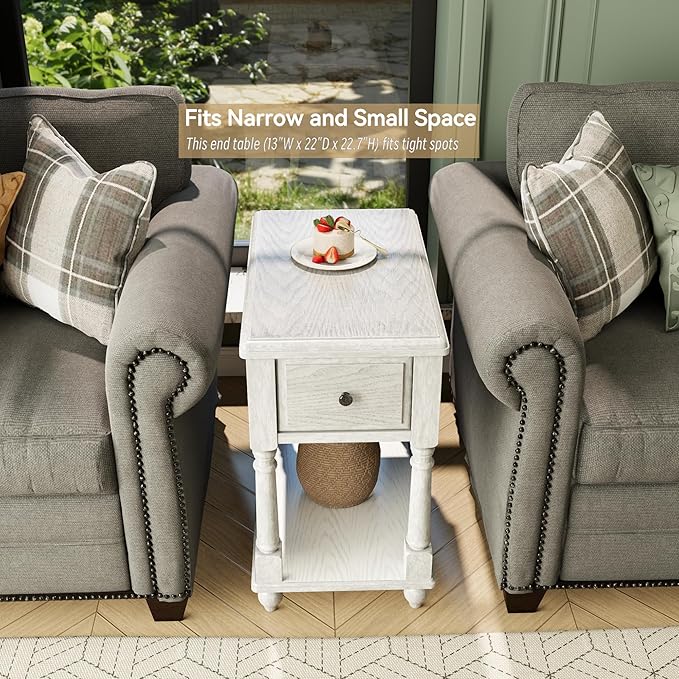 Narrow End Table with Drawer and Open Storage Shelf, Solid Wood Sofa Side Table - Image 3