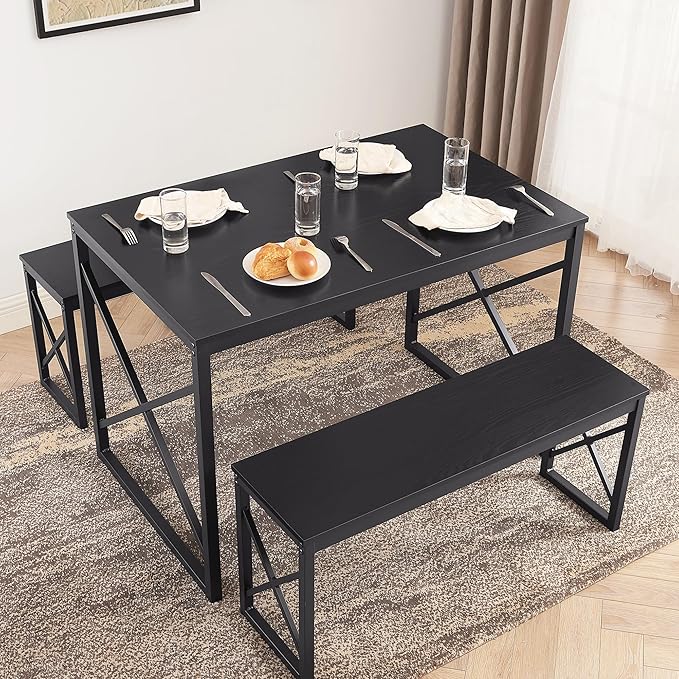 VECELO Kitchen Table with 2 Benches - Image 2