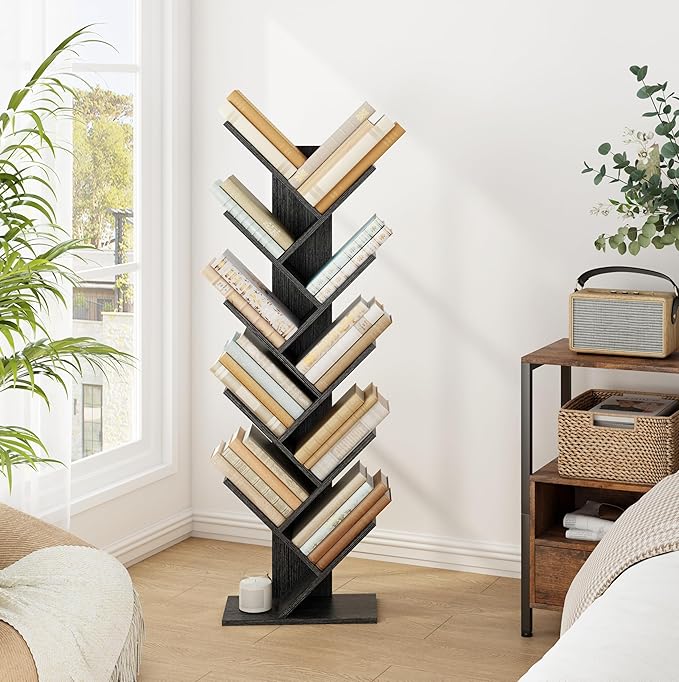 Hoctieon 10 Tier Tree Bookshelf, 10 Shelf Bookcase, Free Standing Tree Bookcase - Image 2