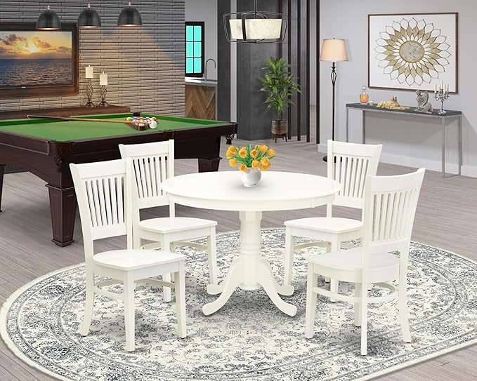 East West Furniture HLVA5-LWH-W 5 Piece Dining Room Furniture Set Includes a - Image 2