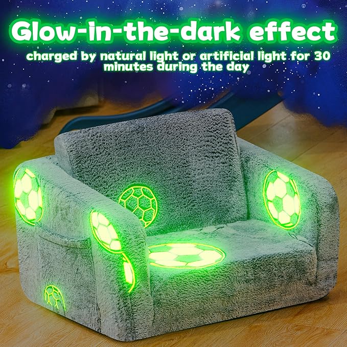 Lamerge 2-in-1 Soft Toddler Couch Fold Out, Foldable Toddler Chair, Glow in The - Image 7