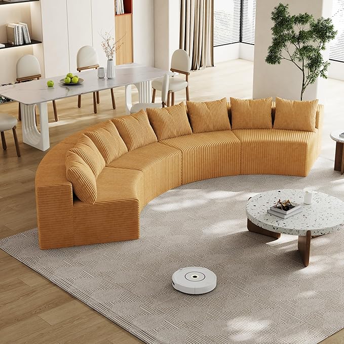 KEIKI Corduroy Curved Sectional Sofa, 4 Seater Symmetrical Modular Semi - Image 3