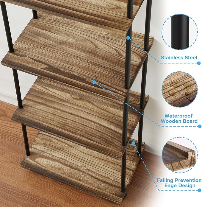 GETALL Tall Bookshelf with Wheels, 5 Tier Solid Wood Bookcase - Image 7